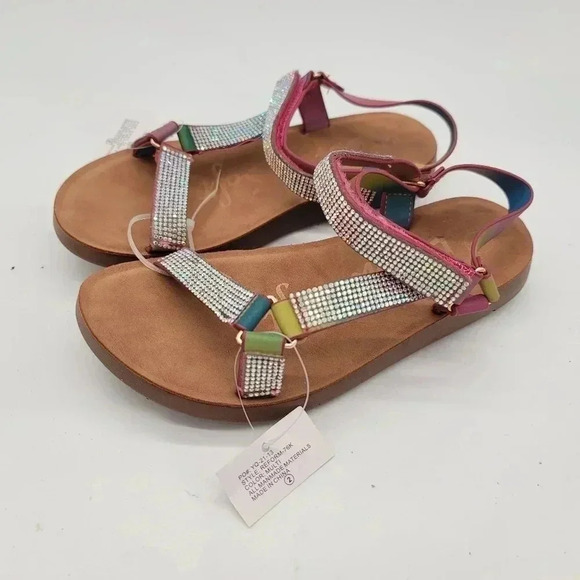 NWT Link Soft Pink Rinebow Sequin Big Girls Sz 2 Shoes Summer Sandals Comfort - Picture 1 of 9